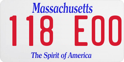MA license plate 118EO0
