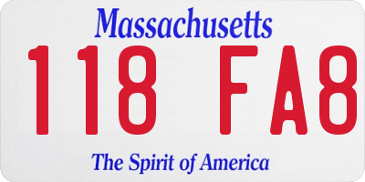 MA license plate 118FA8