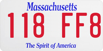 MA license plate 118FF8