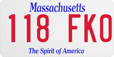 MA license plate 118FK0