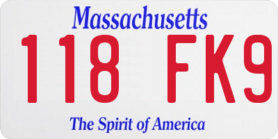 MA license plate 118FK9