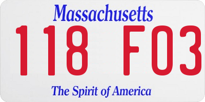 MA license plate 118FO3