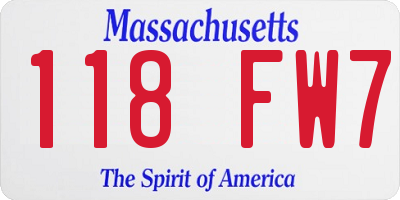 MA license plate 118FW7