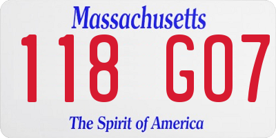 MA license plate 118GO7