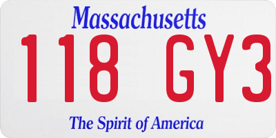 MA license plate 118GY3