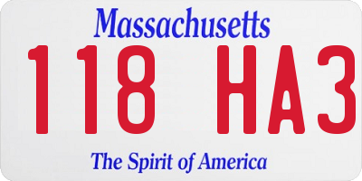 MA license plate 118HA3