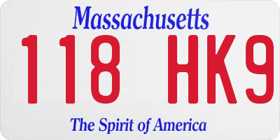 MA license plate 118HK9