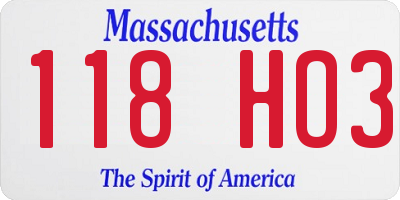 MA license plate 118HO3