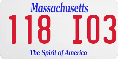 MA license plate 118IO3
