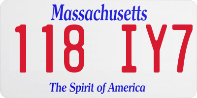 MA license plate 118IY7