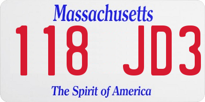 MA license plate 118JD3