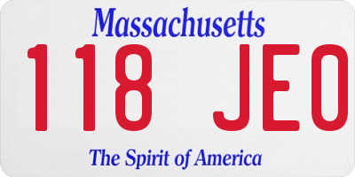 MA license plate 118JE0