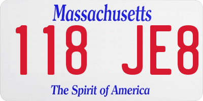 MA license plate 118JE8