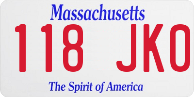 MA license plate 118JK0