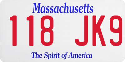 MA license plate 118JK9