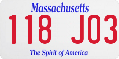 MA license plate 118JO3
