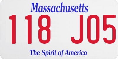 MA license plate 118JO5