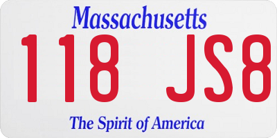 MA license plate 118JS8
