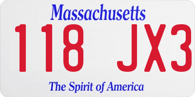 MA license plate 118JX3