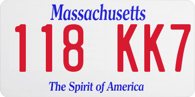 MA license plate 118KK7