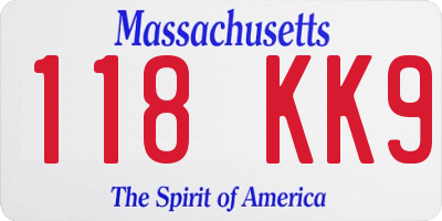 MA license plate 118KK9