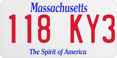 MA license plate 118KY3
