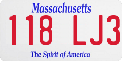 MA license plate 118LJ3