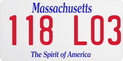 MA license plate 118LO3