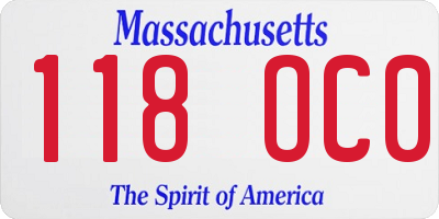MA license plate 118OC0