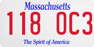MA license plate 118OC3