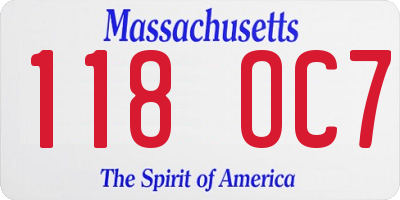 MA license plate 118OC7