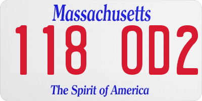 MA license plate 118OD2