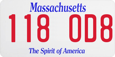 MA license plate 118OD8