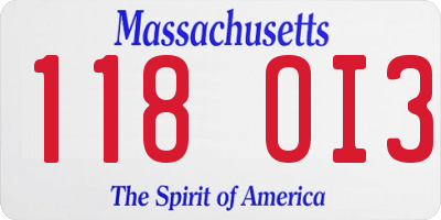 MA license plate 118OI3