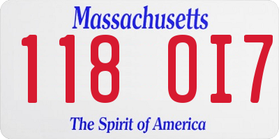 MA license plate 118OI7