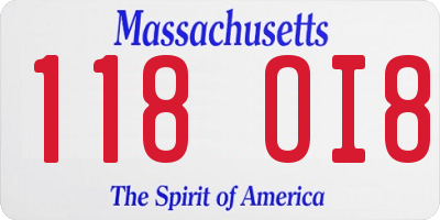 MA license plate 118OI8