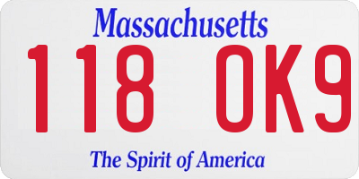 MA license plate 118OK9