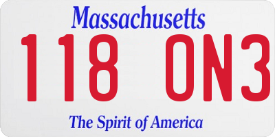 MA license plate 118ON3