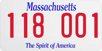 MA license plate 118OO1