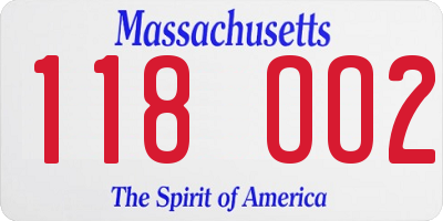 MA license plate 118OO2
