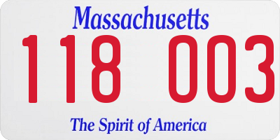 MA license plate 118OO3