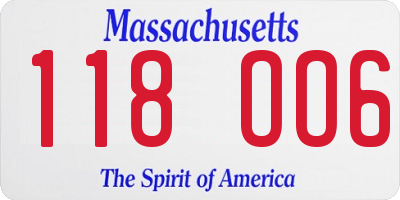 MA license plate 118OO6