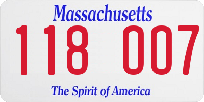 MA license plate 118OO7