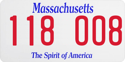 MA license plate 118OO8