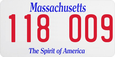 MA license plate 118OO9