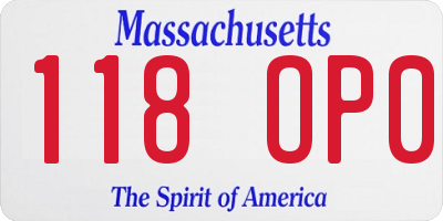 MA license plate 118OP0