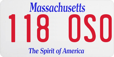 MA license plate 118OS0