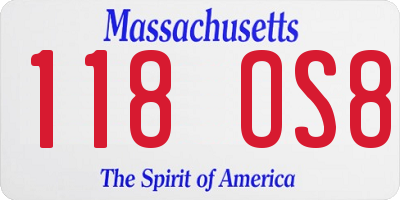 MA license plate 118OS8