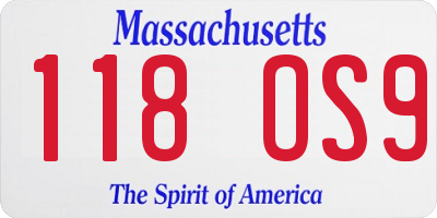 MA license plate 118OS9