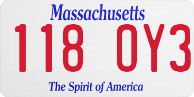 MA license plate 118OY3